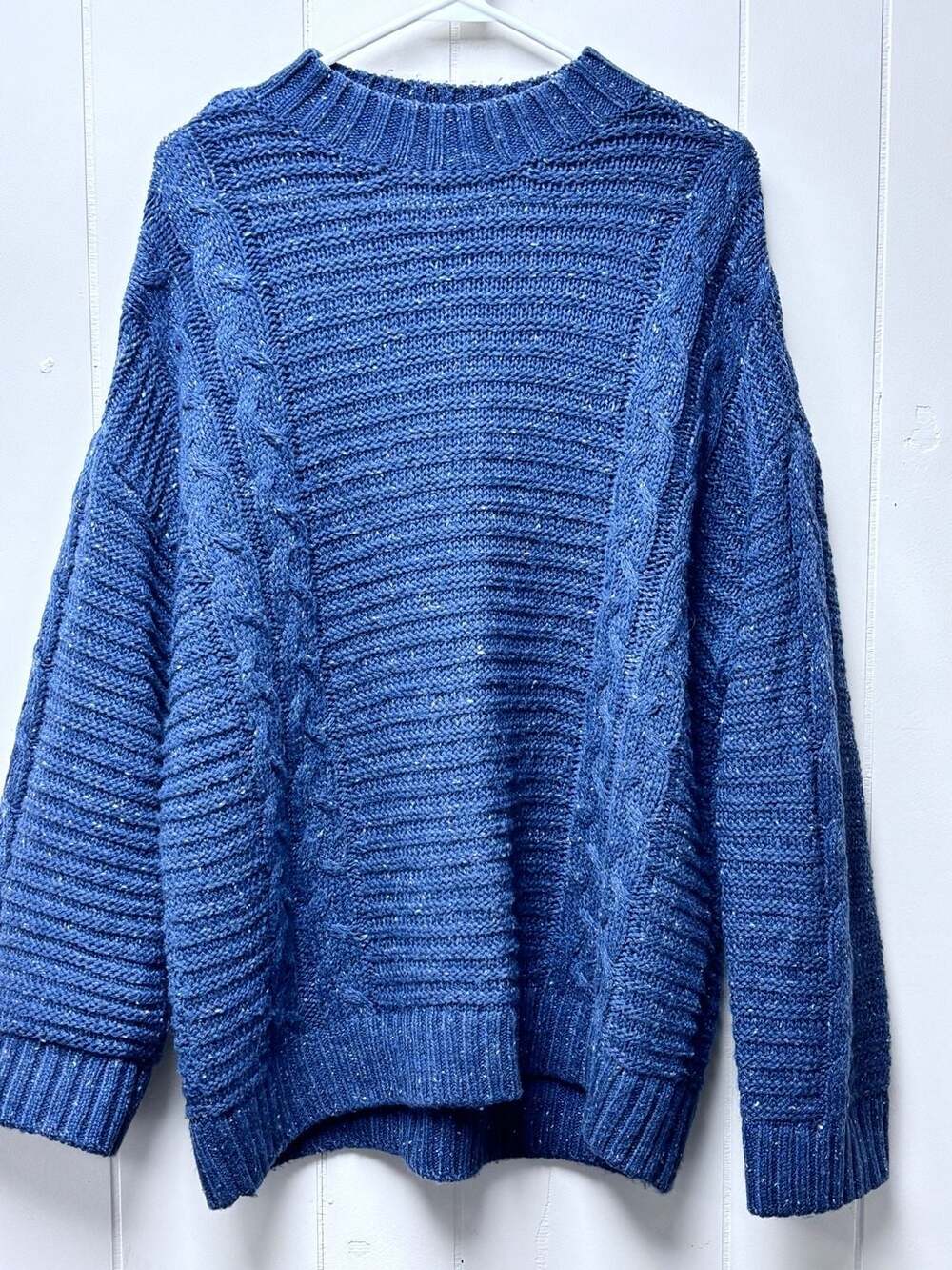 LOFT Blue Speckled Cable Knit Mock Neck Oversized Sweater Size L